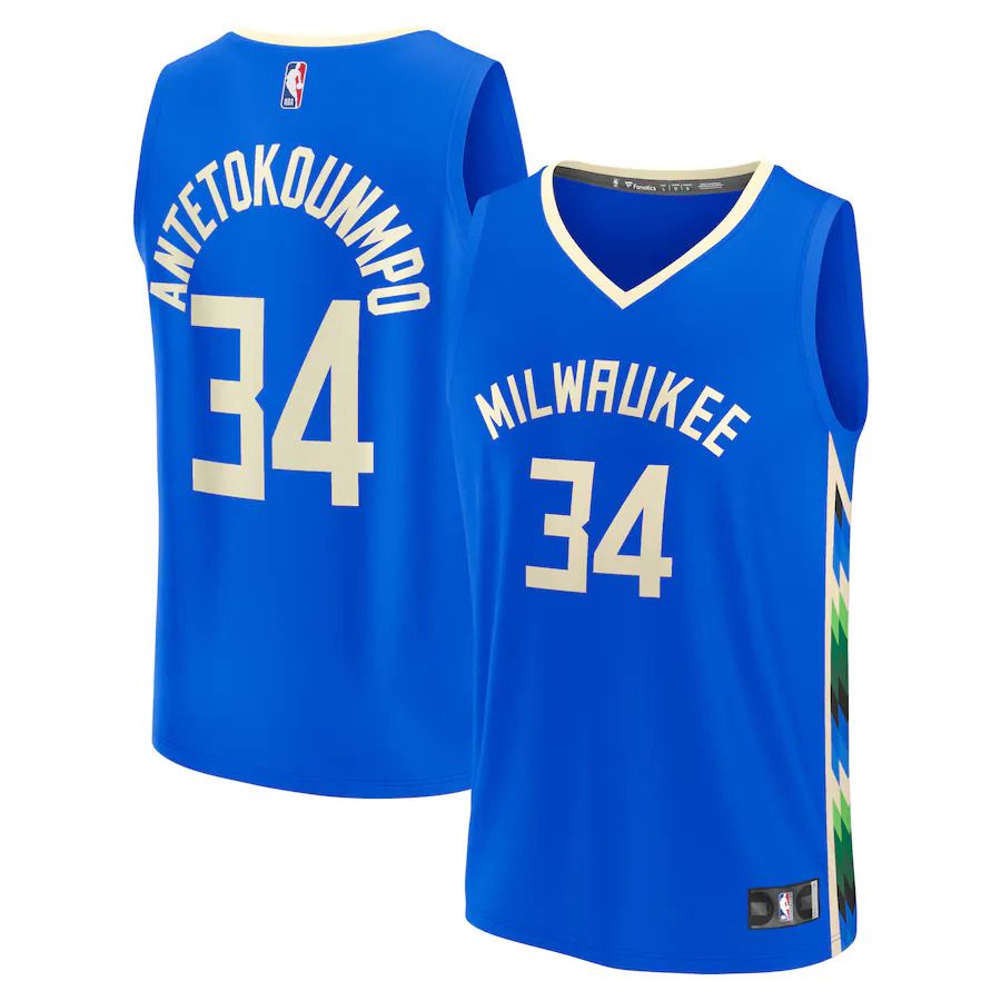 Men Milwaukee Bucks #34 Giannis Antetokounmpo Fanatics Branded Royal City Edition 2022-23 Fastbreak NBA Jersey